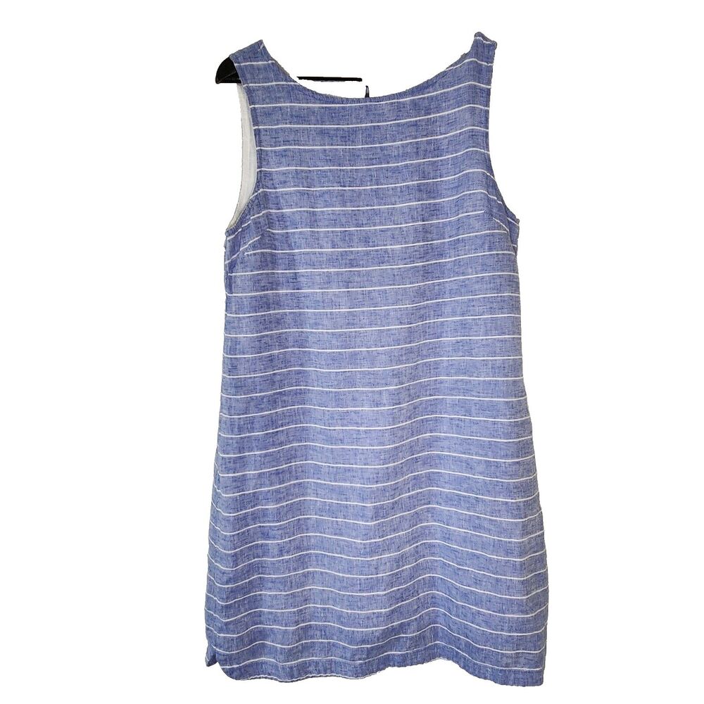 Beach Lunch Lounge Blue White Striped Linen Blend Lined Shift Dress Size Medium